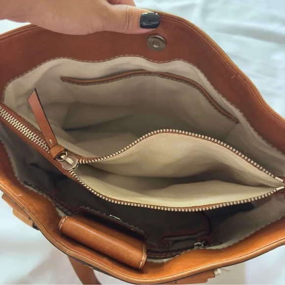 MICHAEL KORS Cognac Brown Gold Studded Leather Shoulder Tote Bag - Picture 12 of 16